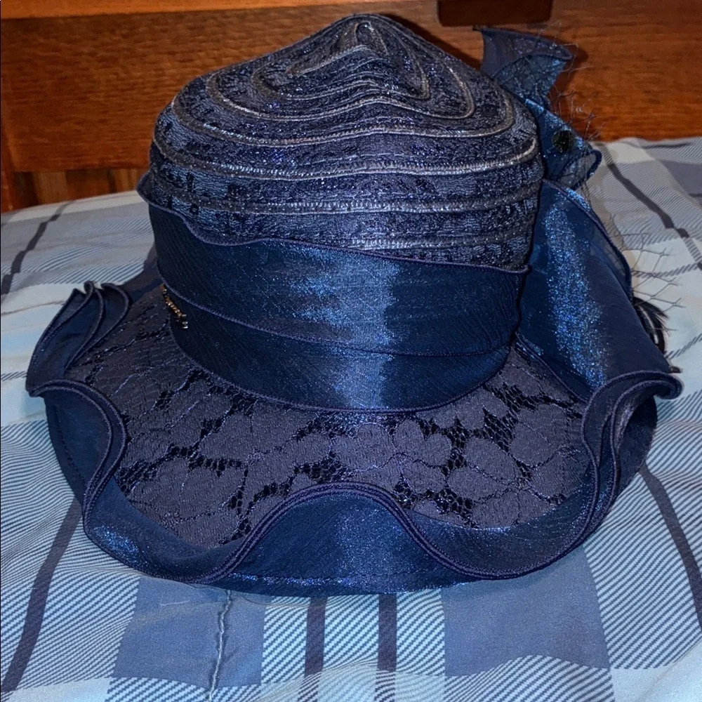 Chic Midnight Blue Women's Hat with Floral Accent